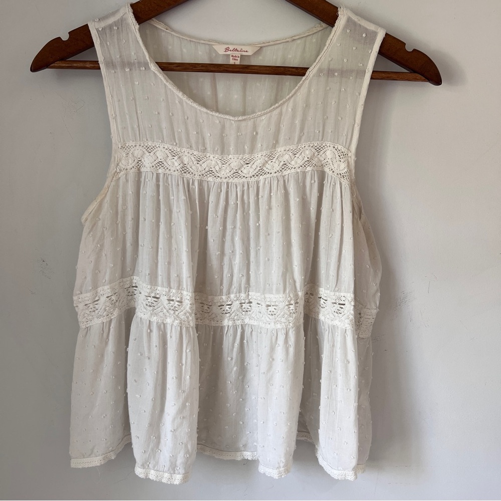 White Sleeveless Tiered Pleated Top Small